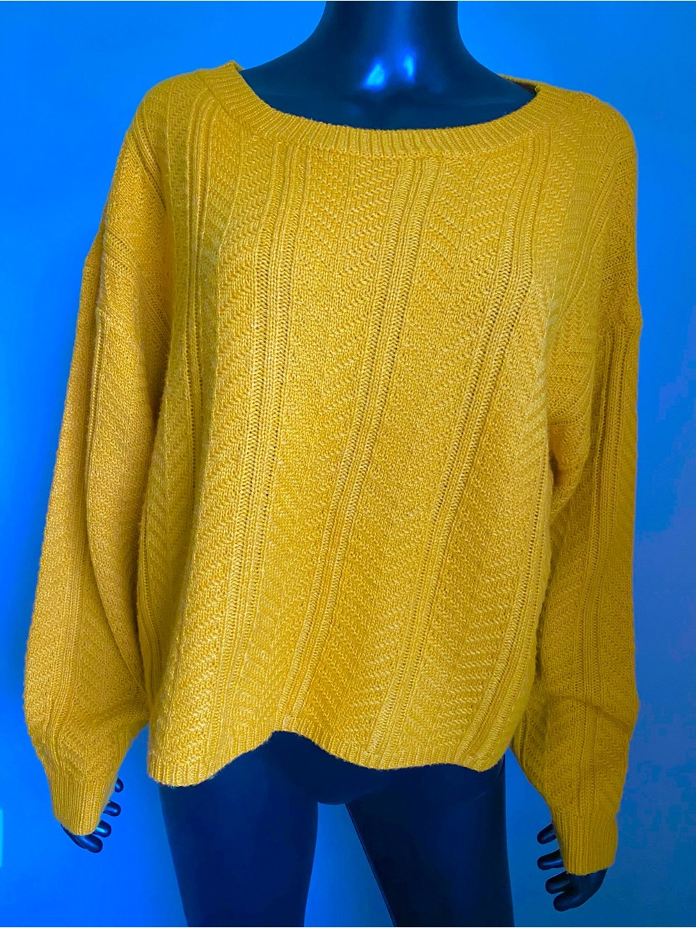 Flying Tomato Mustard Crewneck Textured Knit Sweater